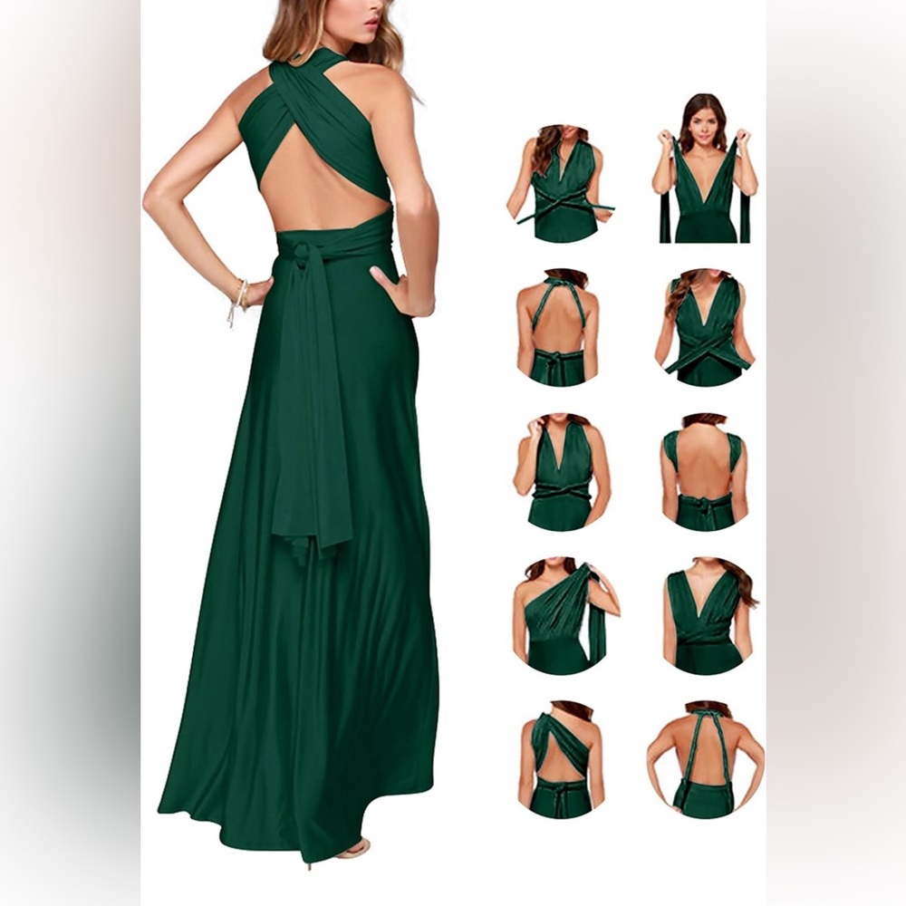 NEW green long multi way / wrap maxi dress